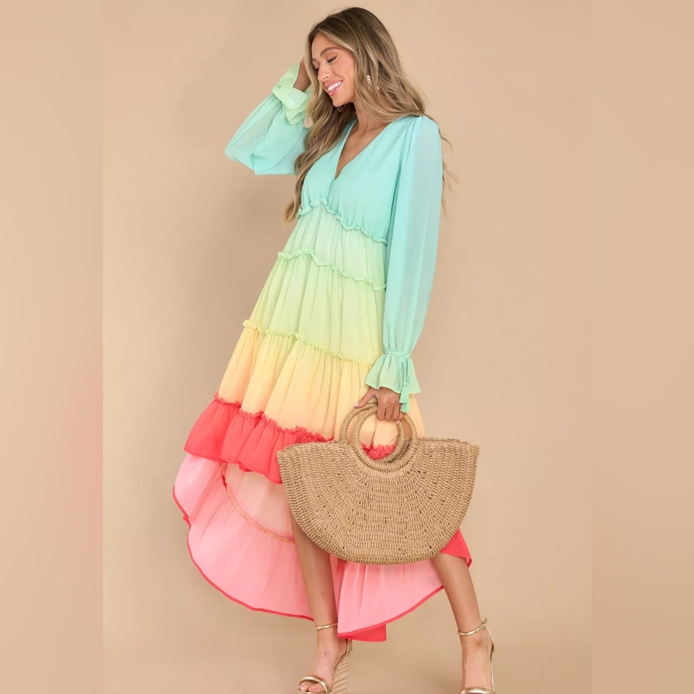 Red Dress - Just Own It Green Multi High-Low Rainbow Dress 🌈 - Size Small